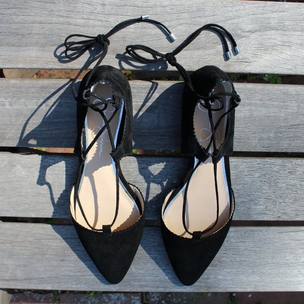 Jessica Simpson Black Suede Lace Up Flats NWOT - Picture 2 of 5